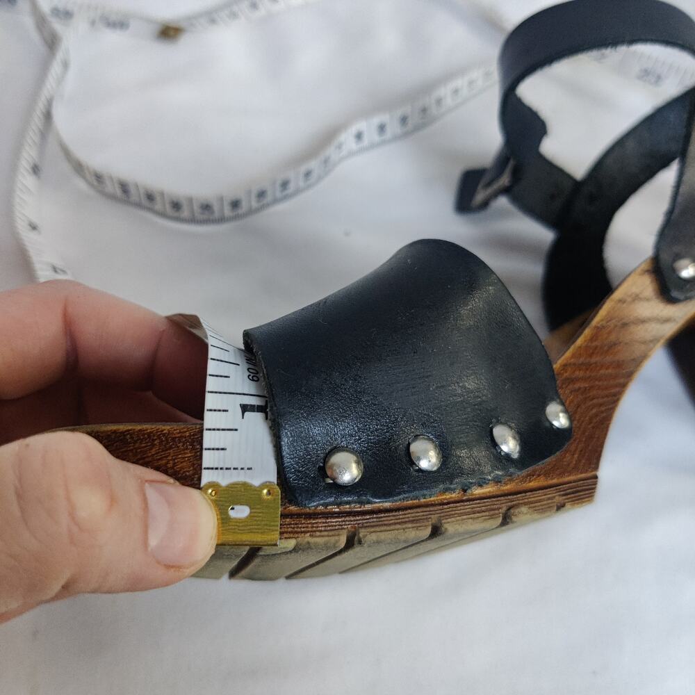 Miz Mooz NYC Wooden Block Heel Studded Black Leather Sandals Size 8 Scandi Girl - Picture 11 of 12